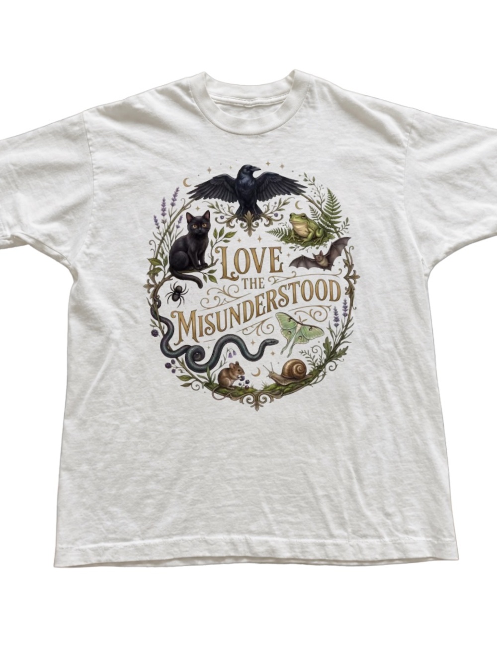 White Graphic Tee with Nature & Creature Motif